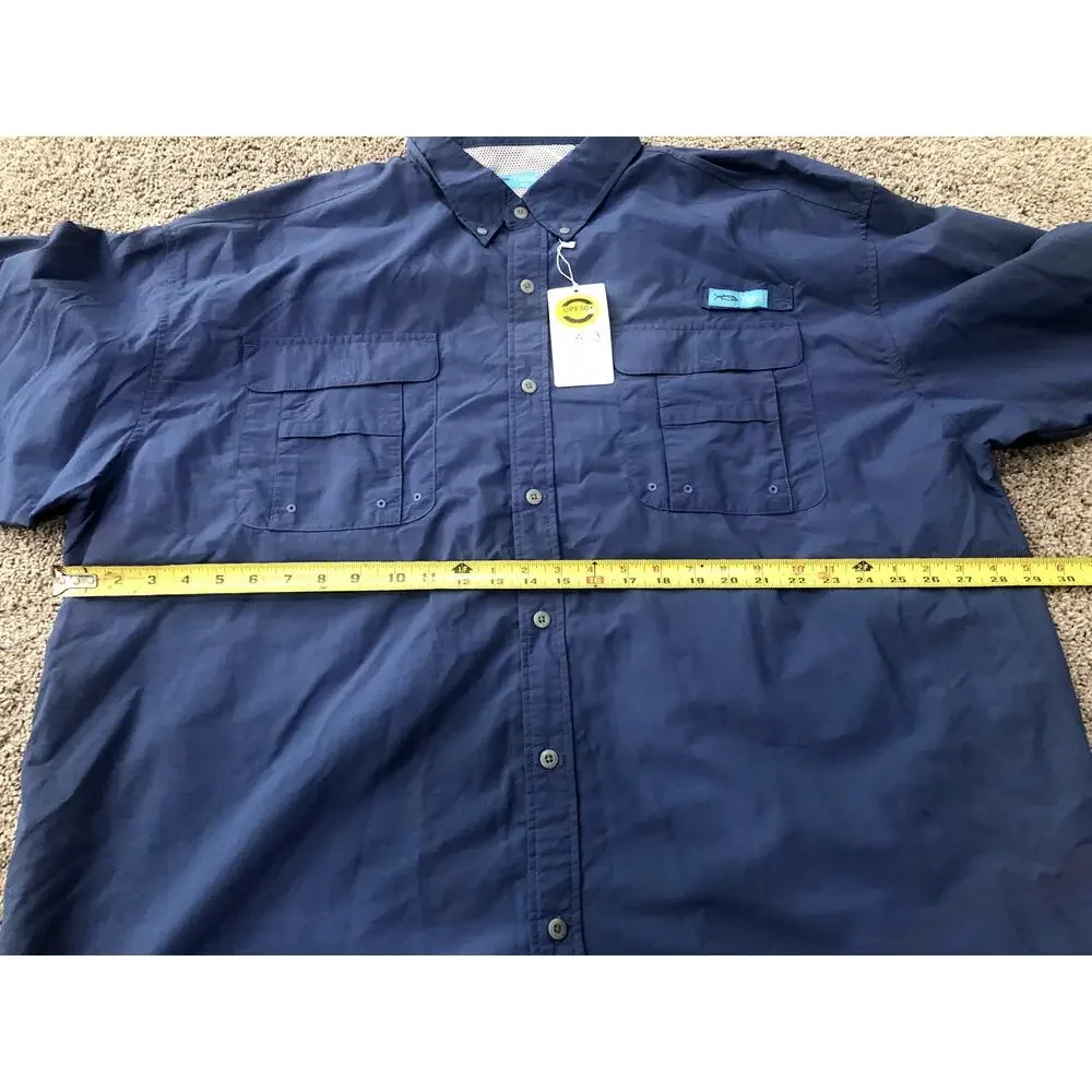 Tuna Men's Button Down Fishing Shirt Size 4XL Long Sleeve Blue - Picture 11 of 14